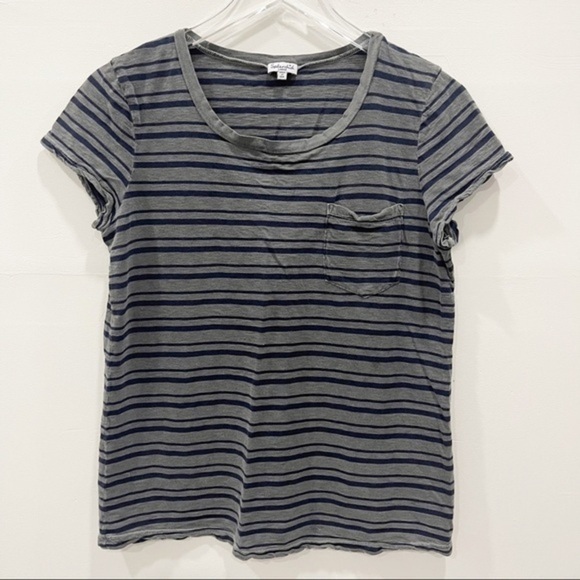 Splendid Short Sleeve Crewneck Stripe Tee Top T-Shirt Large Blue Grey - Picture 1 of 7